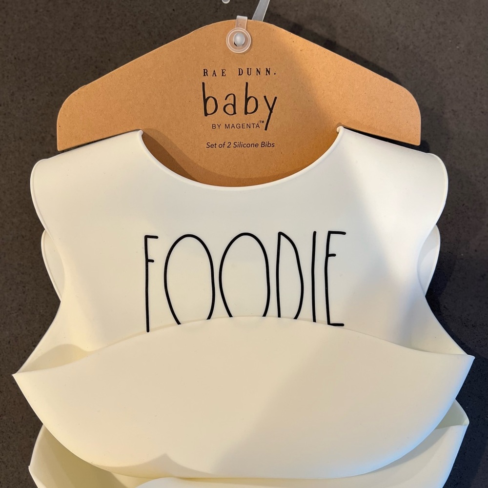 Rae Dunn FOODIE & YUM Silicone Bibs Set of 2 NEW